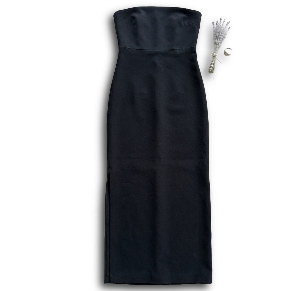 JLCNCUE Black Strapless Maxi Dress Bodycon Formal Evening Gown Size L 12-14